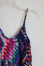 Express Knee Length Multi Geo Print Spaghetti Straps Dress | XS