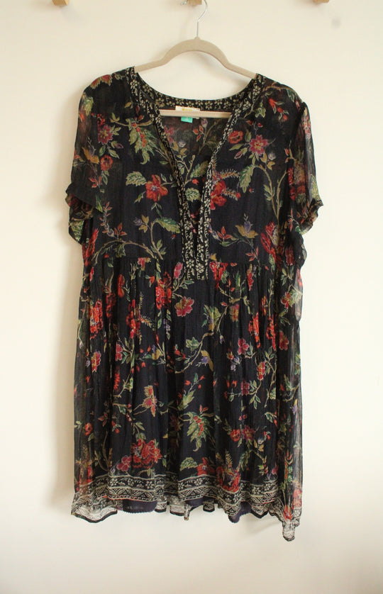 Maeve By Anthropologie Black Floral Chiffon Dress | 1X