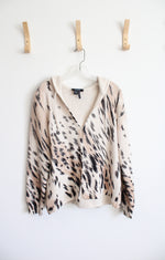 French Dressing Jeans Beige & Black Animal Print Heavy Knit Hooded Open Cardigan | L