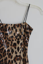 Square Neck Lace Back Leopard Sequin Mini Dress | XS