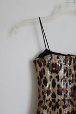 Square Neck Lace Back Leopard Sequin Mini Dress | XS