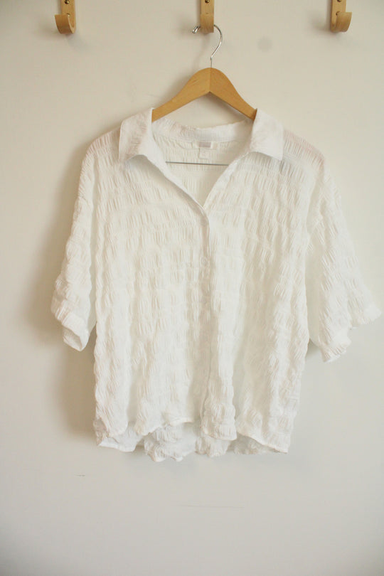 NEW Nordstrom Rack White Textured Button Down Blouse | S