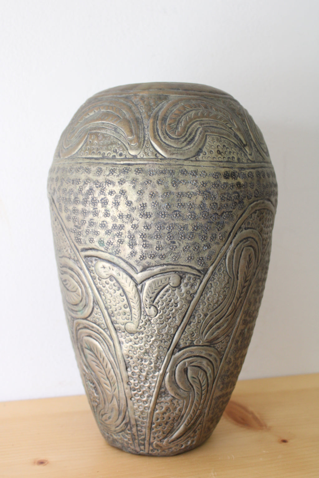 Vintage Nora Fenton Etched Brass Large Vessel Vase | 14" Tall