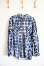 Duluth Trading Co. Blue & White Plaid Flannel Shirt | 2XL