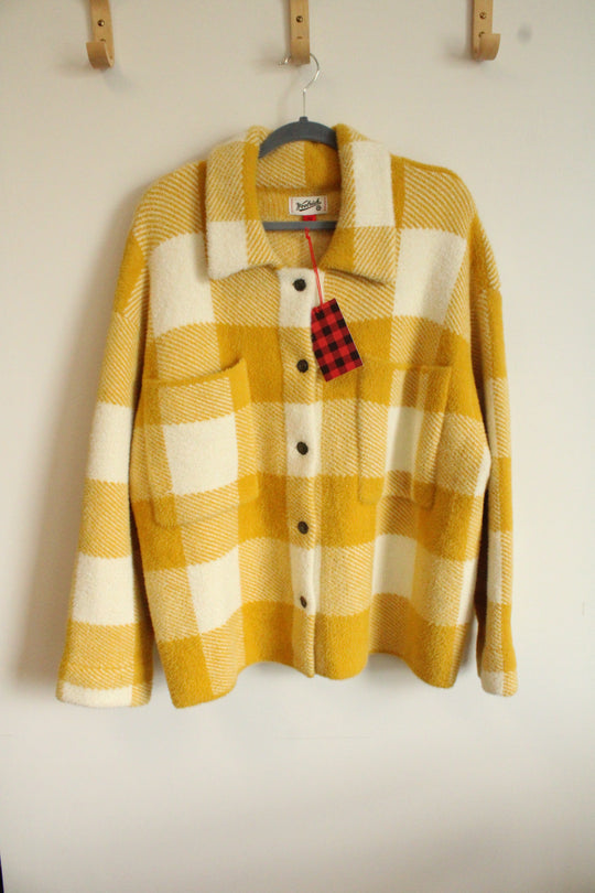 NEW Woolrich Mustard White Buffalo Check Button Down Shacket | XXL