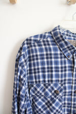 Duluth Trading Co. Blue & White Plaid Flannel Shirt | 2XL