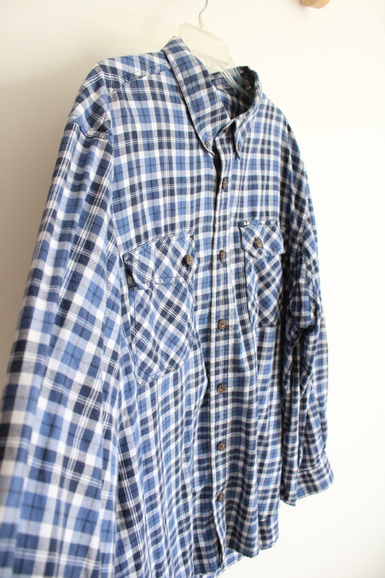 Duluth Trading Co. Blue & White Plaid Flannel Shirt | 2XL