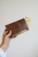 NEW Patricia Nash Riot Rust Leather Map Print Wallet