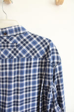 Duluth Trading Co. Blue & White Plaid Flannel Shirt | 2XL
