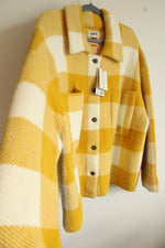 NEW Woolrich Mustard White Buffalo Check Button Down Shacket | XXL