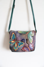 Anna By Anuschka Purple Butterfly Leather Crossbody Bag