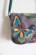 Anna By Anuschka Purple Butterfly Leather Crossbody Bag
