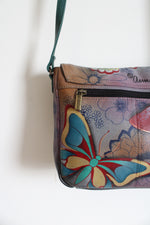 Anna By Anuschka Purple Butterfly Leather Crossbody Bag