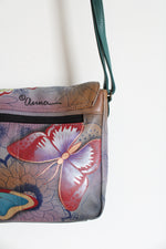 Anna By Anuschka Purple Butterfly Leather Crossbody Bag