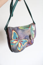 Anna By Anuschka Purple Butterfly Leather Crossbody Bag