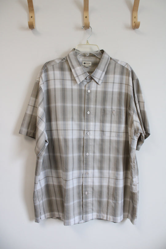 Haggar Clothing Tan Plaid Button Down Shirt | XXL