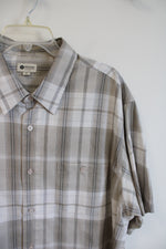 Haggar Clothing Tan Plaid Button Down Shirt | XXL
