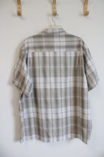 Haggar Clothing Tan Plaid Button Down Shirt | XXL