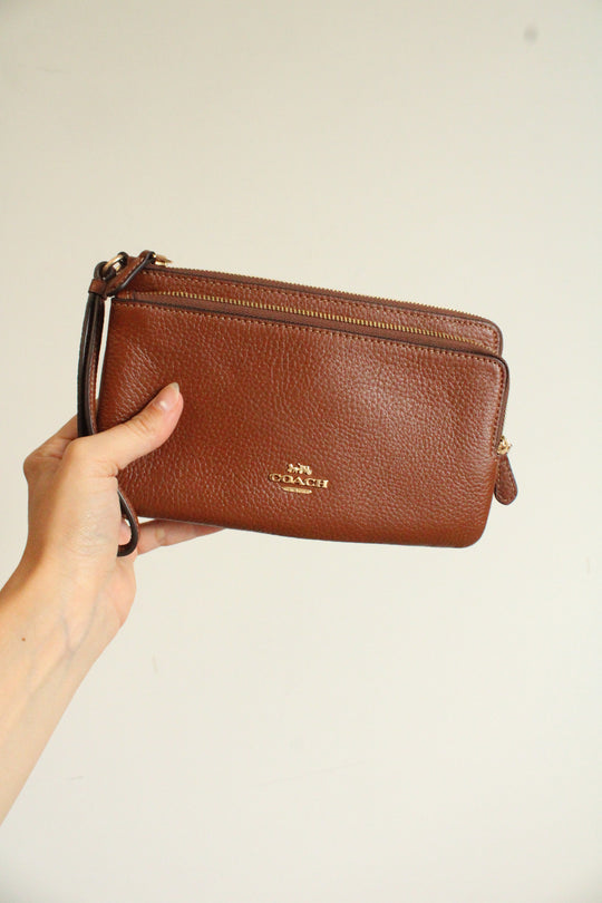 Coach Large Brown Double Zip Wallet