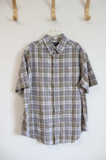 Architect Tan Gray & White Plaid Button Down Shirt | L