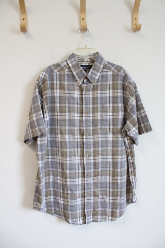 Architect Tan Gray & White Plaid Button Down Shirt | L