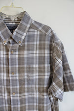 Architect Tan Gray & White Plaid Button Down Shirt | L