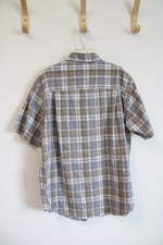 Architect Tan Gray & White Plaid Button Down Shirt | L