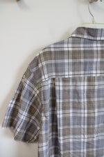 Architect Tan Gray & White Plaid Button Down Shirt | L