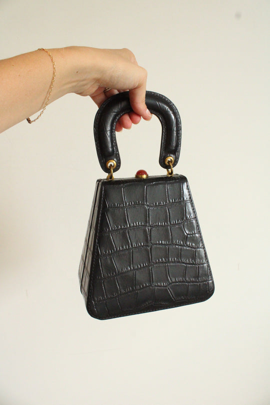 Staud Black Alligator Handle Bag