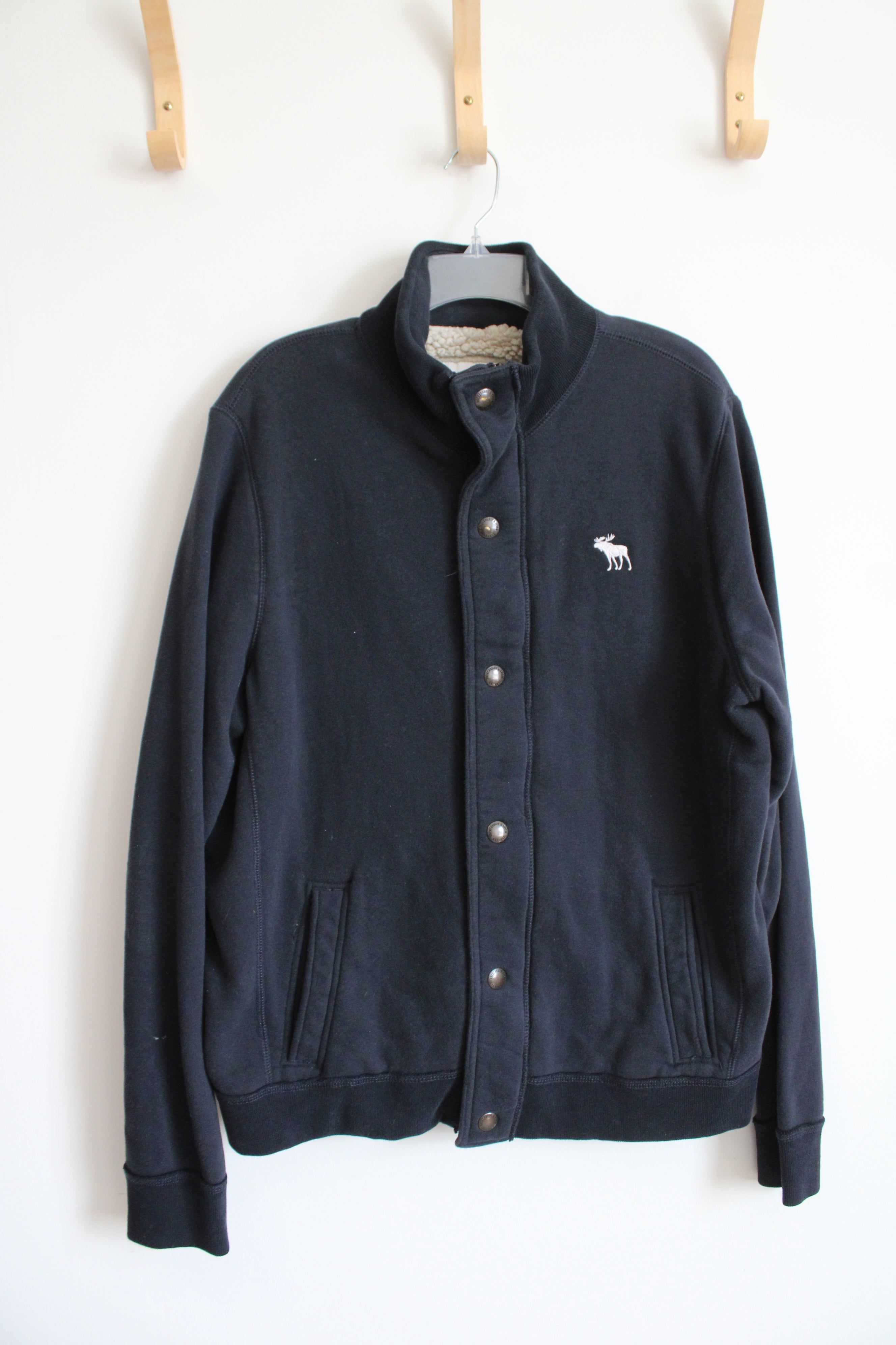 Abercrombie & Fitch Black Sherpa Lined Button Down Jacket | XL