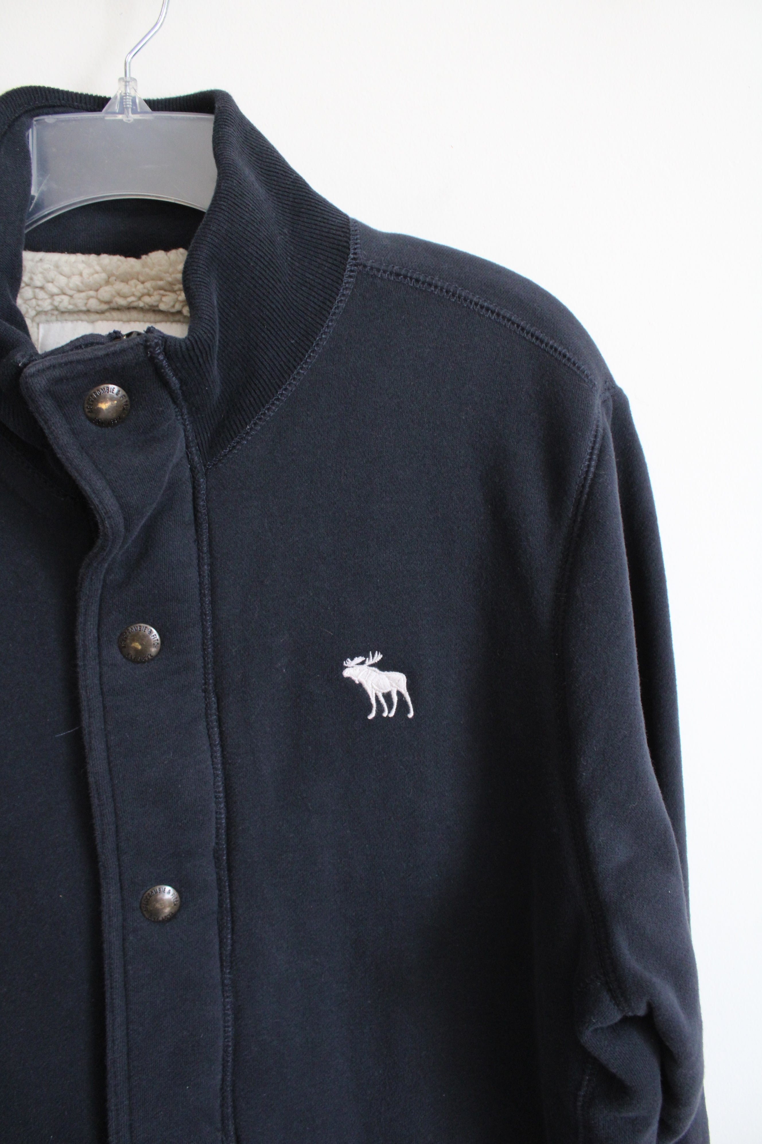 Abercrombie & Fitch Black Sherpa Lined Button Down Jacket | XL