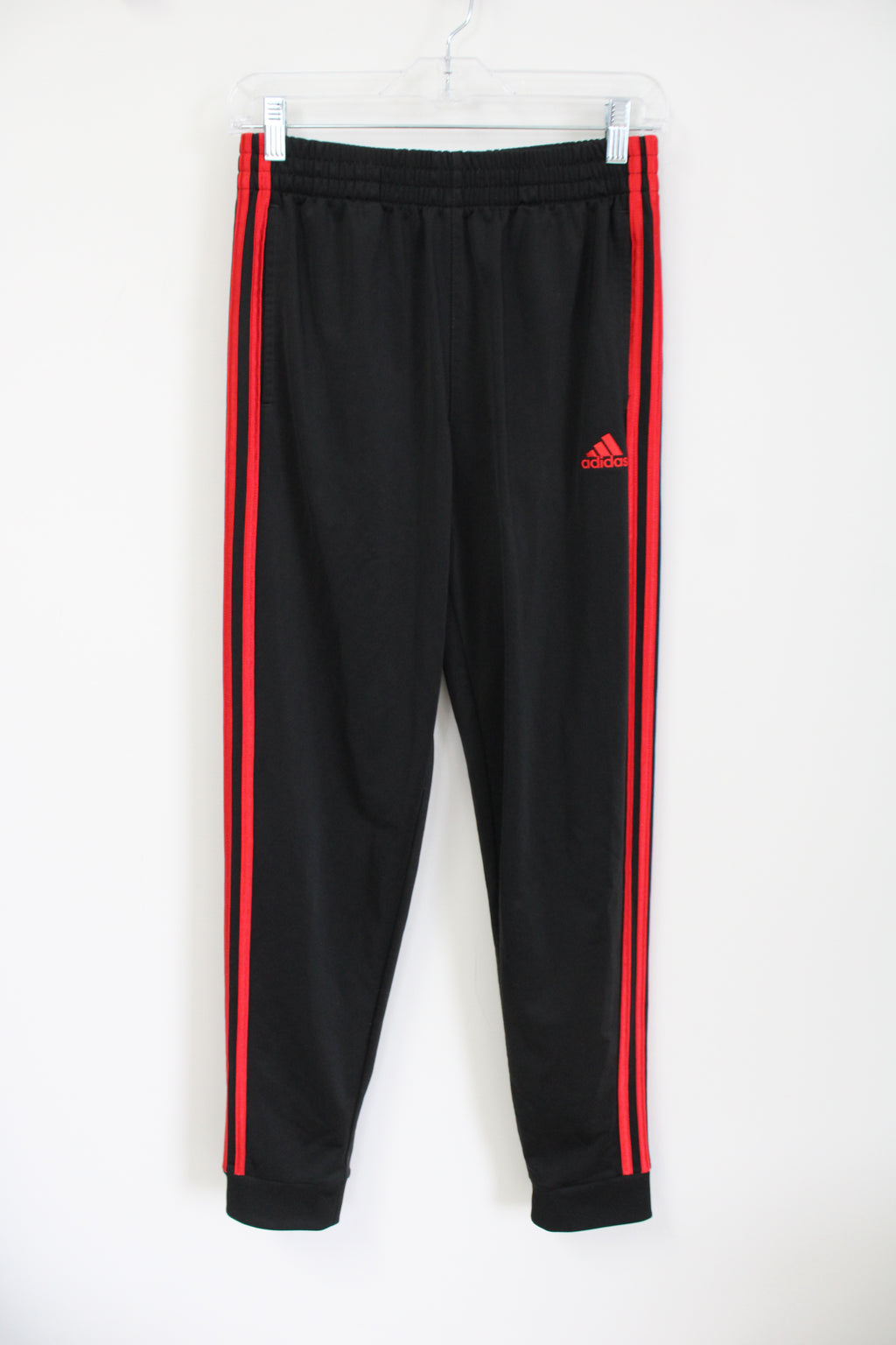 Adidas Black Red Tapered Track Pants | Youth L (14/16)