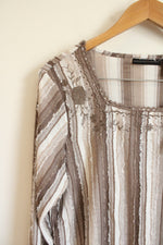 NEW Preswick & Moore Taupe Stripe Embroidered Blouse | L