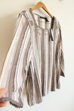 NEW Preswick & Moore Taupe Stripe Embroidered Blouse | L