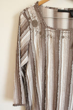 NEW Preswick & Moore Taupe Stripe Embroidered Blouse | L