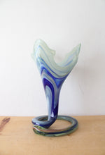 Vintage Murano Hand Blown Blue & Green Spiral Art Vase