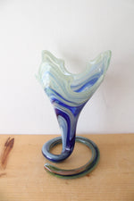 Vintage Murano Hand Blown Blue & Green Spiral Art Vase