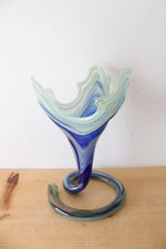 Vintage Murano Hand Blown Blue & Green Spiral Art Vase