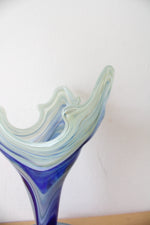 Vintage Murano Hand Blown Blue & Green Spiral Art Vase
