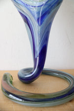 Vintage Murano Hand Blown Blue & Green Spiral Art Vase