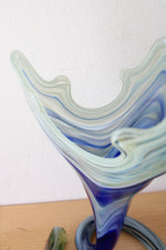 Vintage Murano Hand Blown Blue & Green Spiral Art Vase