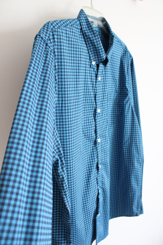 NEW St. John's Bay Classic Fit Blue Plaid Button Down Shirt | L