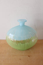 Vintage Hand Blown Blue & Green Stripe Oval Vase