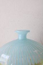 Vintage Hand Blown Blue & Green Stripe Oval Vase