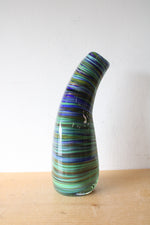 Hand Blown Green & Blue Striped Curved Vase | 10.5"