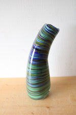 Hand Blown Green & Blue Striped Curved Vase | 10.5"