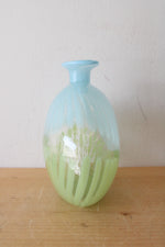 Vintage Hand Blown Blue & Green Stripe Oval Vase