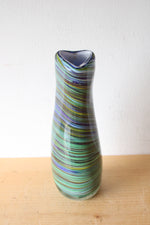 Hand Blown Green & Blue Striped Curved Vase | 10.5"