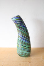 Hand Blown Green & Blue Striped Curved Vase | 10.5"