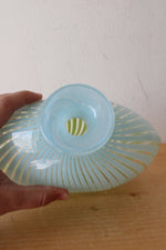 Vintage Hand Blown Blue & Green Stripe Oval Vase